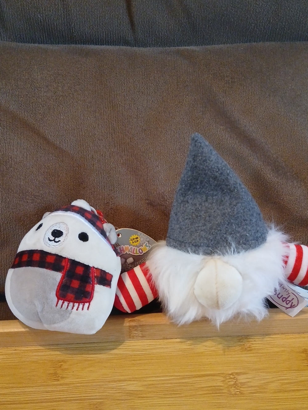 Plush Holiday Gnome Bear Clip On Toy Set Red Gray White Scentsy & Squishmallow